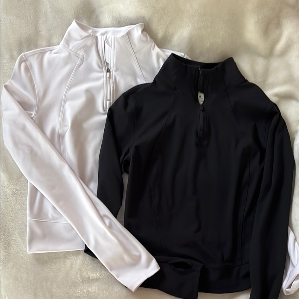 Women's Black and White Quarter-Zip Workout Tops